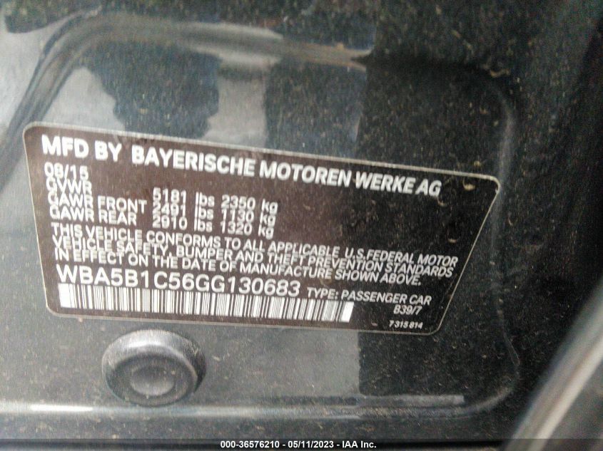 2016 BMW 5 SERIES 535I - WBA5B1C56GG130683