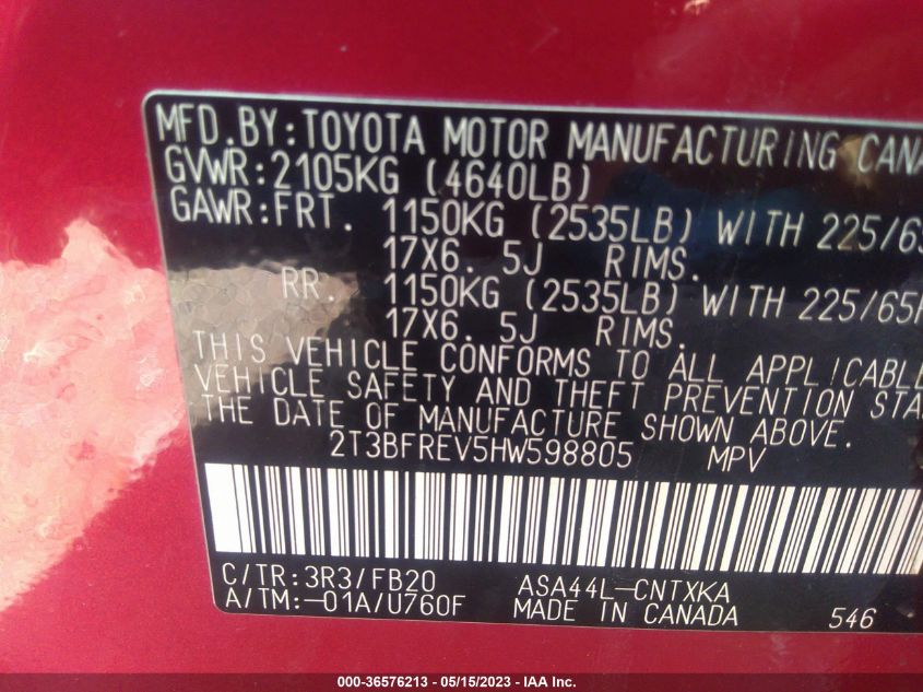 2017 TOYOTA RAV4 LE - 2T3BFREV5HW598805