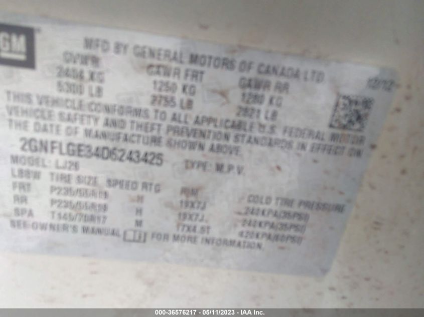 2013 CHEVROLET EQUINOX LTZ - 2GNFLGE34D6243425
