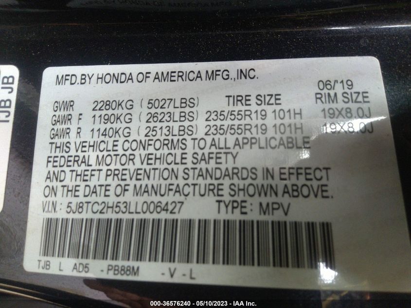 2020 ACURA RDX W/TECHNOLOGY PKG - 5J8TC2H53LL006427