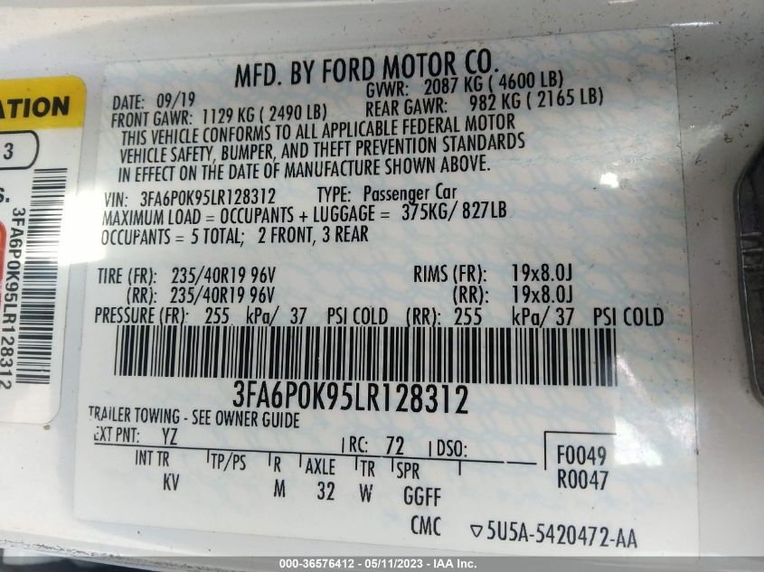2020 FORD FUSION TITANIUM - 3FA6P0K95LR128312