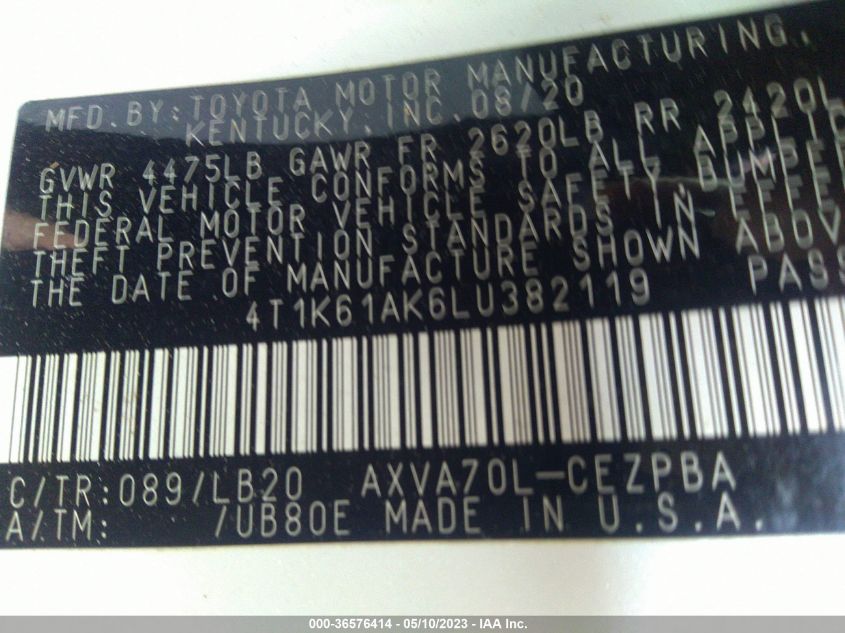 2020 TOYOTA CAMRY XSE - 4T1K61AK6LU382119