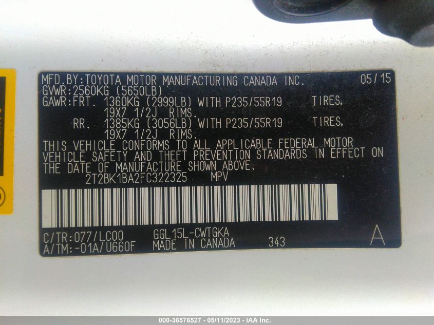 2015 LEXUS RX 350 - 2T2BK1BA2FC322325
