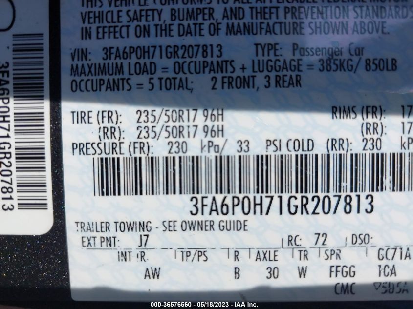 2016 FORD FUSION SE - 3FA6P0H71GR207813