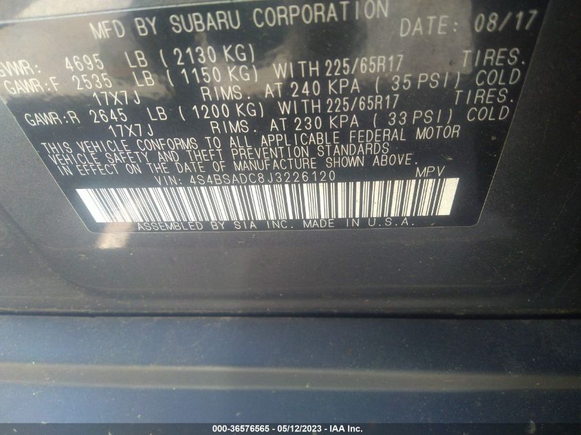 2018 SUBARU OUTBACK PREMIUM - 4S4BSADC8J3226120