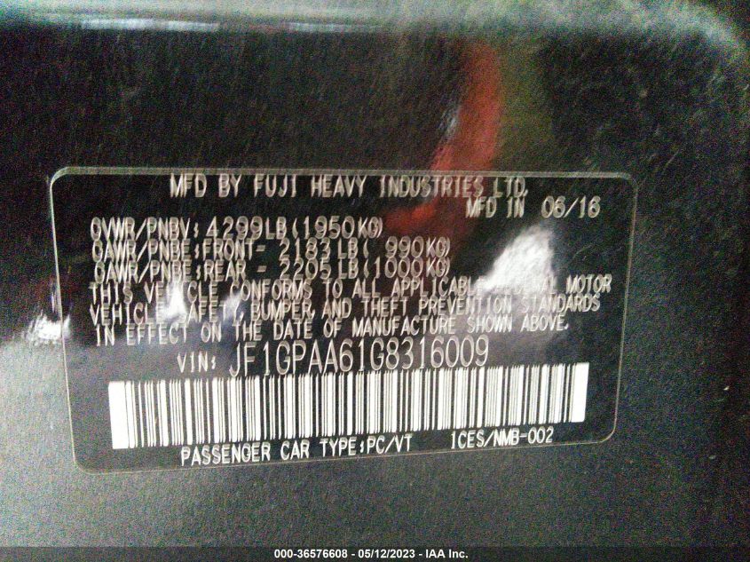 2016 SUBARU IMPREZA WAGON 2.0I - JF1GPAA61G8316009