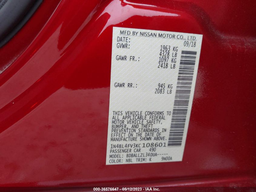 2019 NISSAN ALTIMA 2.5 PLATINUM - 1N4BL4FV3KC108601