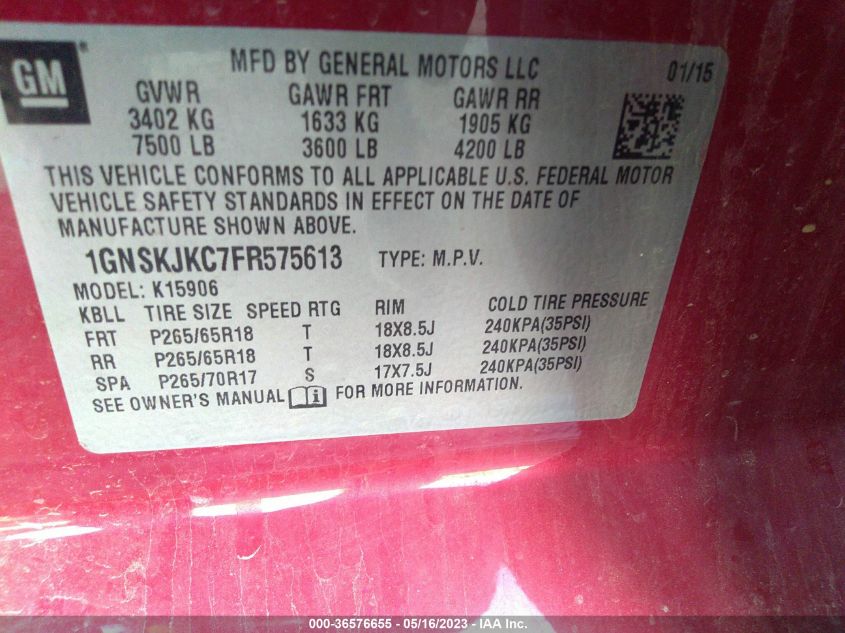 2015 CHEVROLET SUBURBAN LT - 1GNSKJKC7FR575613