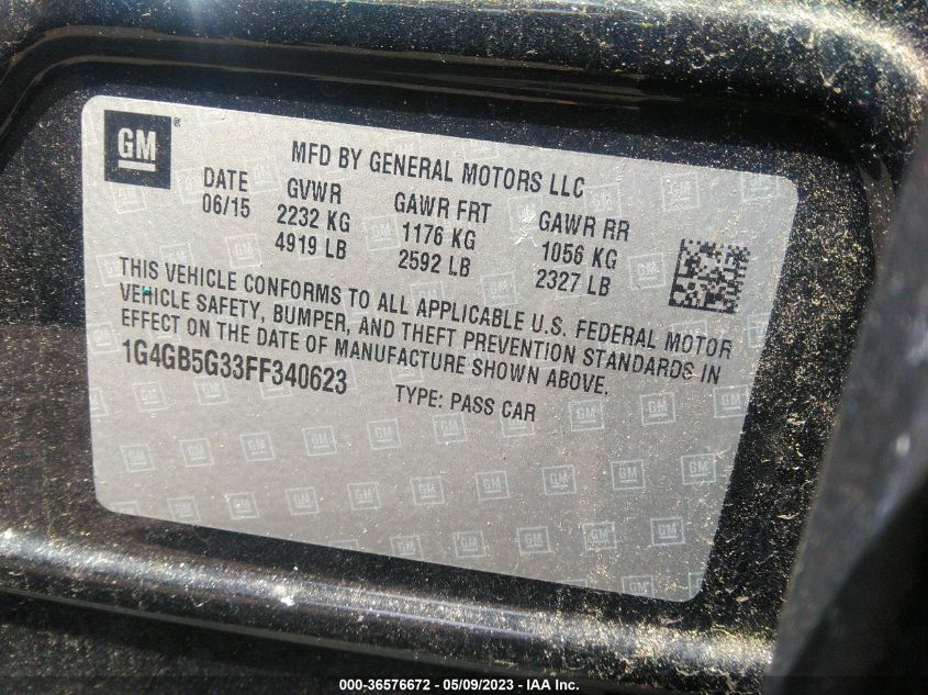 2015 BUICK LACROSSE LEATHER - 1G4GB5G33FF340623