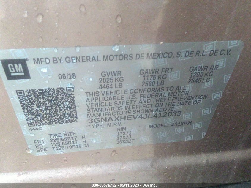 2018 CHEVROLET EQUINOX LS - 3GNAXHEV4JL412033