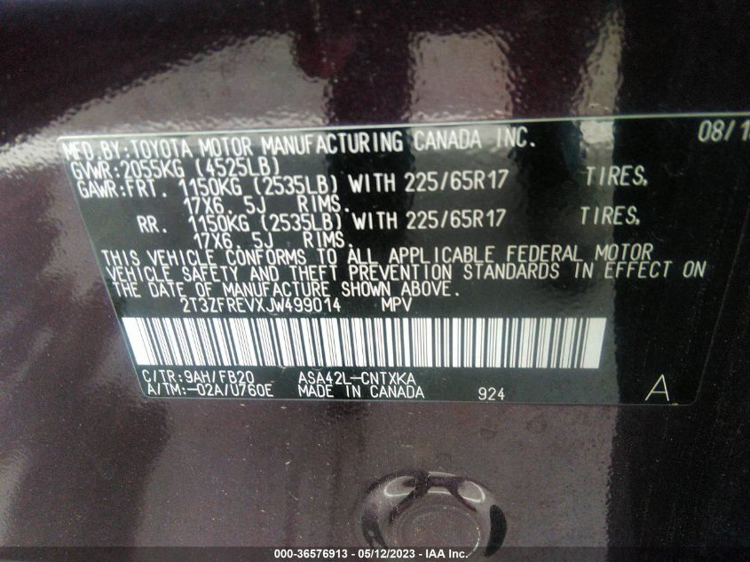2018 TOYOTA RAV4 LE - 2T3ZFREVXJW499014