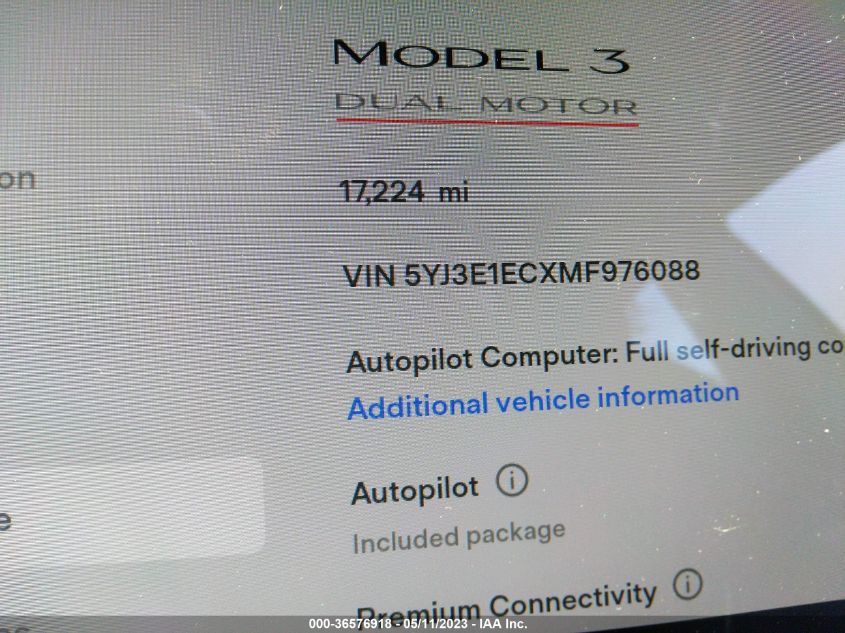 2021 TESLA MODEL 3 PERFORMANCE - 5YJ3E1ECXMF976088