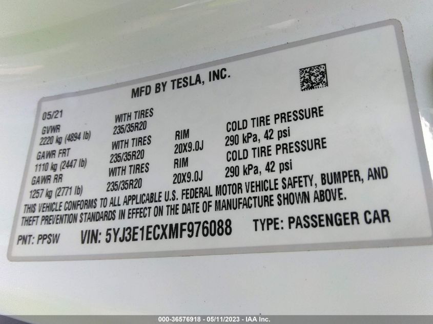 2021 TESLA MODEL 3 PERFORMANCE - 5YJ3E1ECXMF976088
