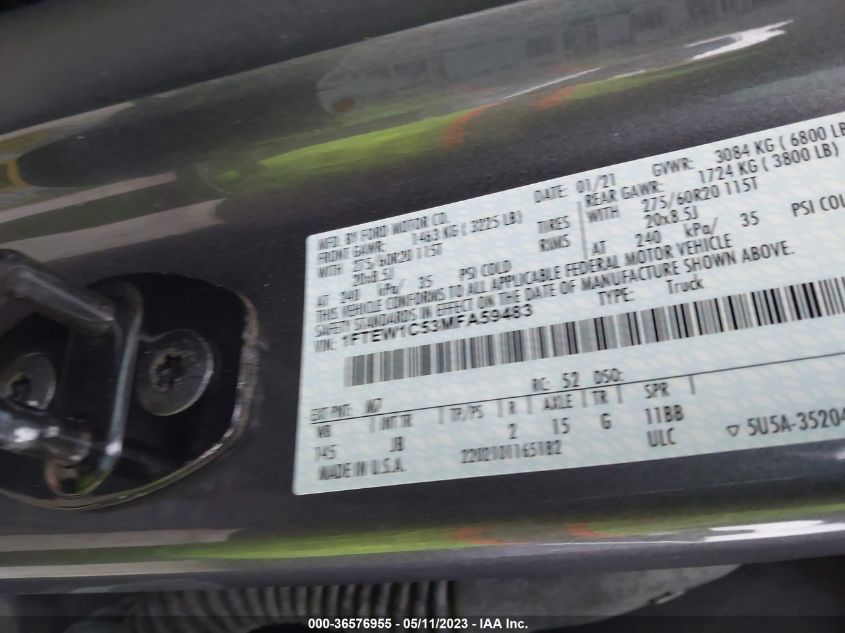 2021 FORD F-150 XL/XLT/LARIAT - 1FTEW1C53MFA59483