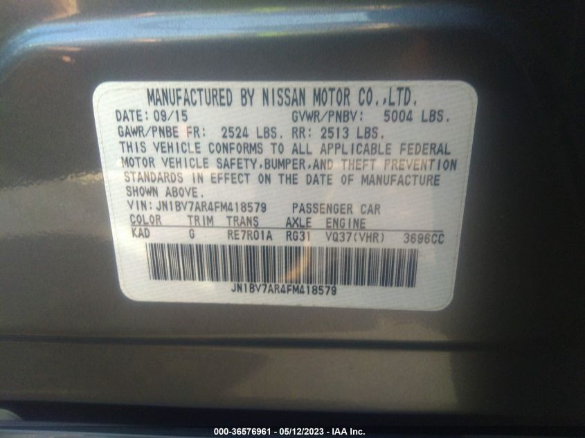 2015 INFINITI Q50 PREMIUM - JN1BV7AR4FM418579