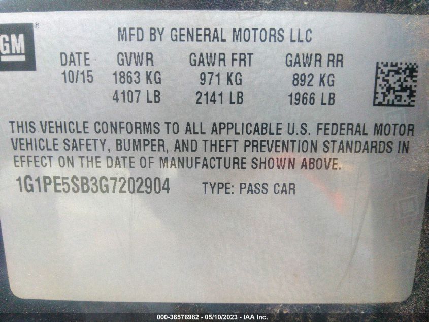 2016 CHEVROLET CRUZE LIMITED LT - 1G1PE5SB3G7202904