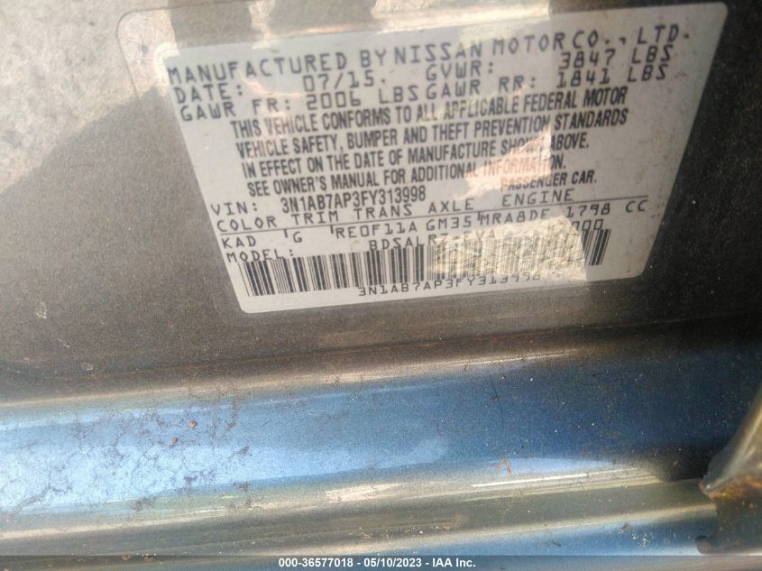 2015 NISSAN SENTRA SR - 3N1AB7AP3FY313998