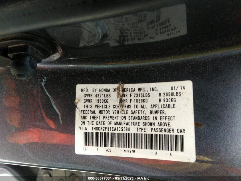 2014 HONDA ACCORD SEDAN SPORT - 1HGCR2F51EA135590