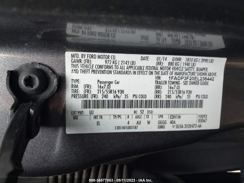 2014 FORD FOCUS SE - 1FADP3F20EL236442