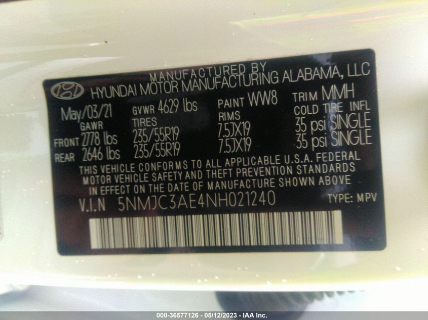 2022 HYUNDAI TUCSON SEL - 5NMJC3AE4NH021240