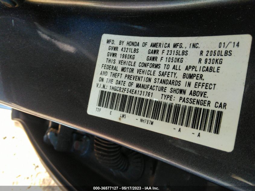 2014 HONDA ACCORD SEDAN SPORT - 1HGCR2F54EA131761
