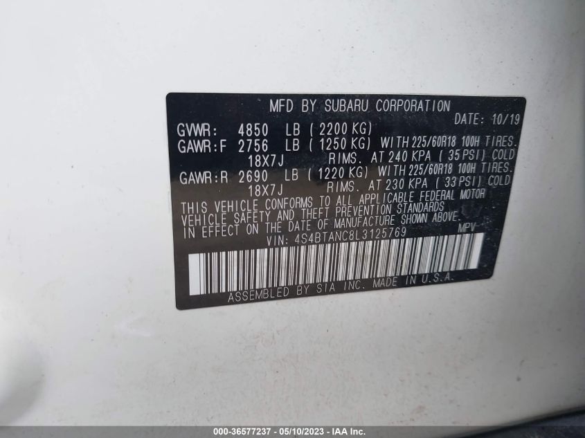 2020 SUBARU OUTBACK LIMITED - 4S4BTANC8L3125769
