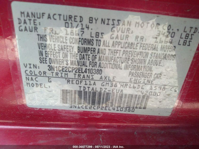 2014 NISSAN VERSA NOTE S/S PLUS/SV - 3N1CE2CP2EL410380