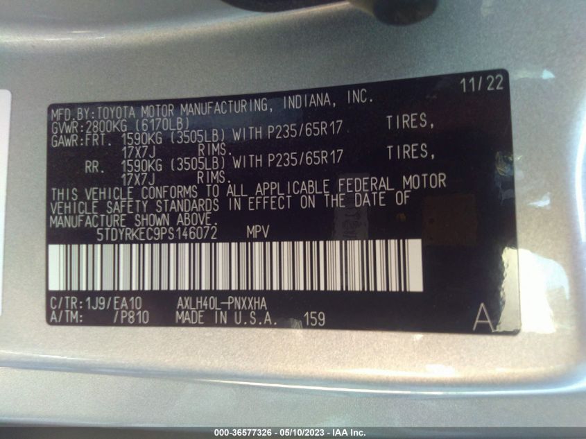 2023 TOYOTA SIENNA XLE - 5TDYRKEC9PS146072