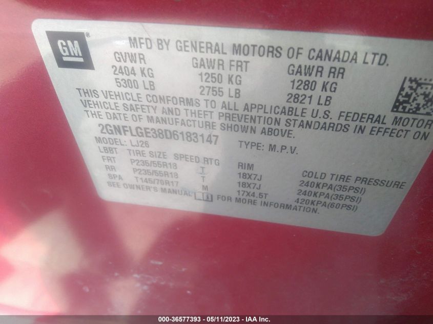 2013 CHEVROLET EQUINOX LTZ - 2GNFLGE38D6183147