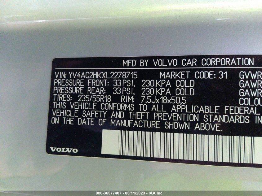 2020 VOLVO XC40 MOMENTUM YV4AC2HKXL2278715