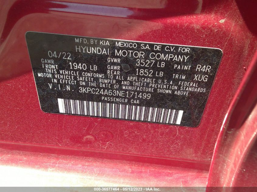 2022 HYUNDAI ACCENT SE - 3KPC24A63NE171499