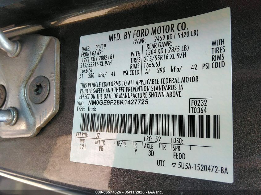 2019 FORD TRANSIT CONNECT WAGON XLT - NM0GE9F28K1427725