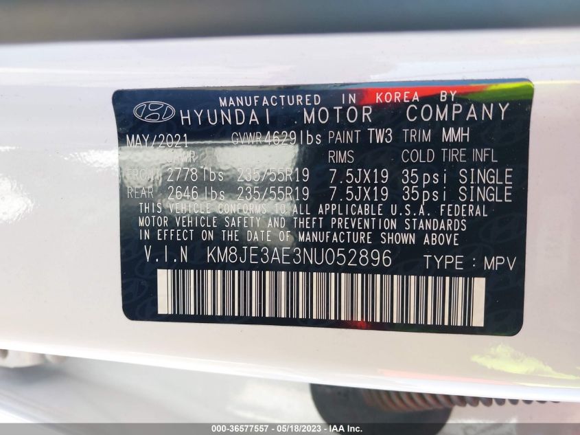 2022 HYUNDAI TUCSON LIMITED - KM8JE3AE3NU052896