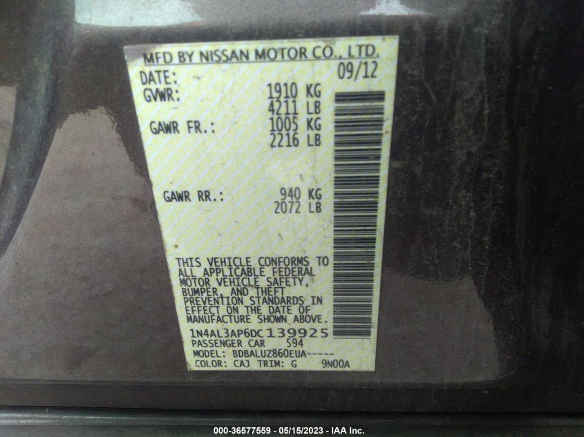2013 NISSAN ALTIMA 2.5 SV - 1N4AL3AP6DC139925