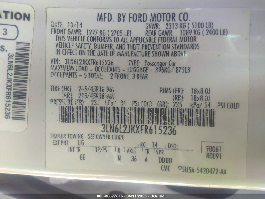 2015 LINCOLN MKZ - 3LN6L2JKXFR615236