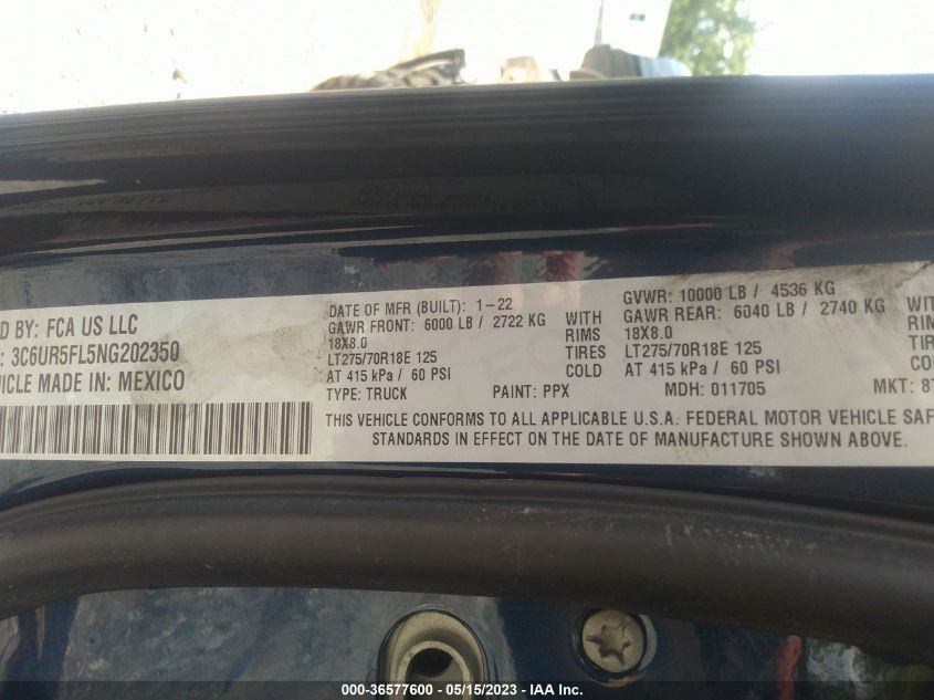 2022 RAM 2500 LARAMIE - 3C6UR5FL5NG202350