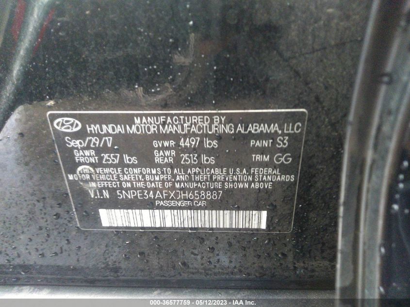 2018 HYUNDAI SONATA LIMITED - 5NPE34AFXJH658887