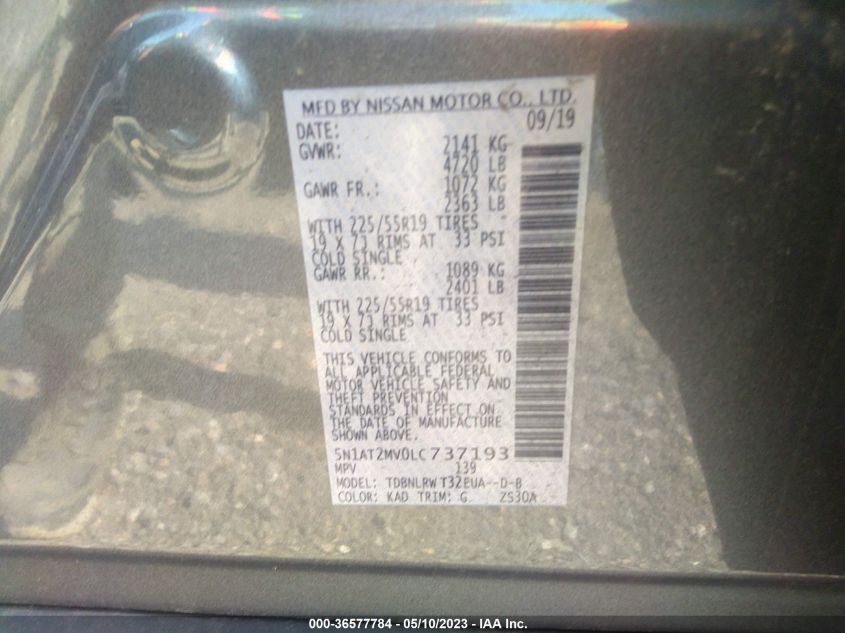 2020 NISSAN ROGUE SL - 5N1AT2MV0LC737193