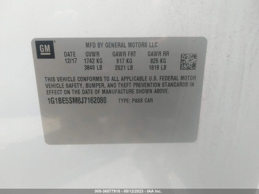 2018 CHEVROLET CRUZE LT - 1G1BE5SM8J7162080