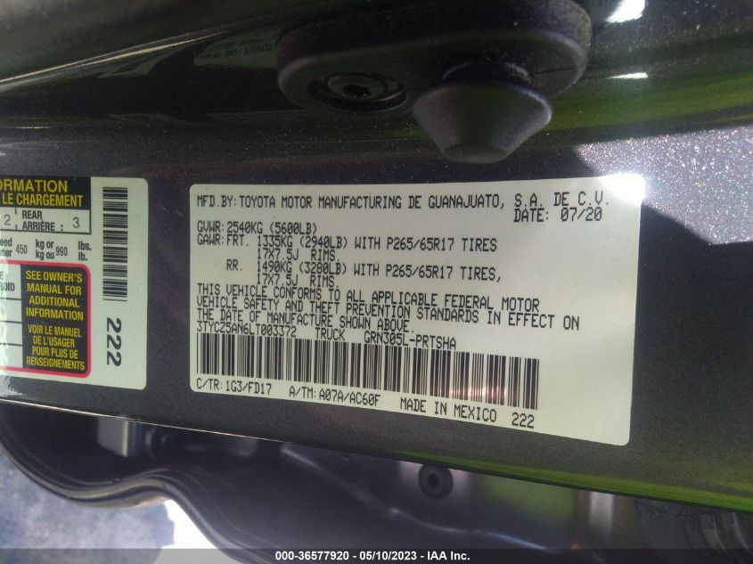 2020 TOYOTA TACOMA 4WD SR5/TRD SPORT - 3TYCZ5AN6LT003372
