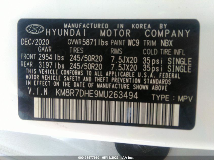 2021 HYUNDAI PALISADE CALLIGRAPHY - KM8R7DHE9MU263494