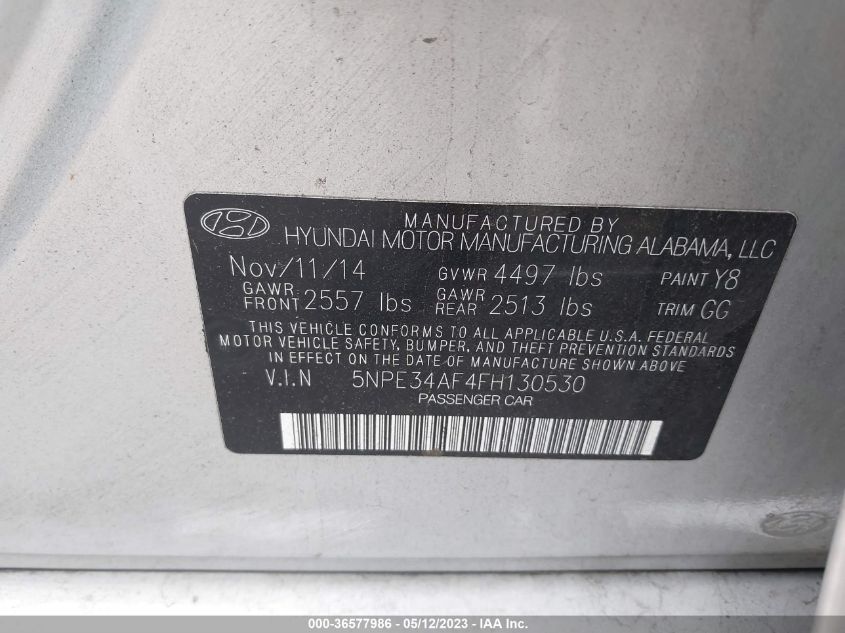 2015 HYUNDAI SONATA 2.4L LIMITED - 5NPE34AF4FH130530