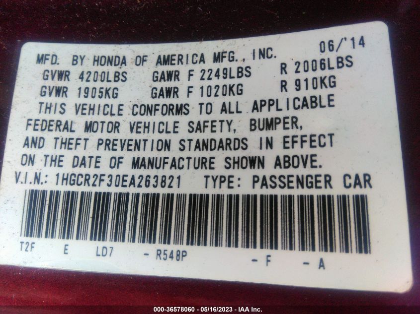 2014 HONDA ACCORD SEDAN LX - 1HGCR2F30EA263821