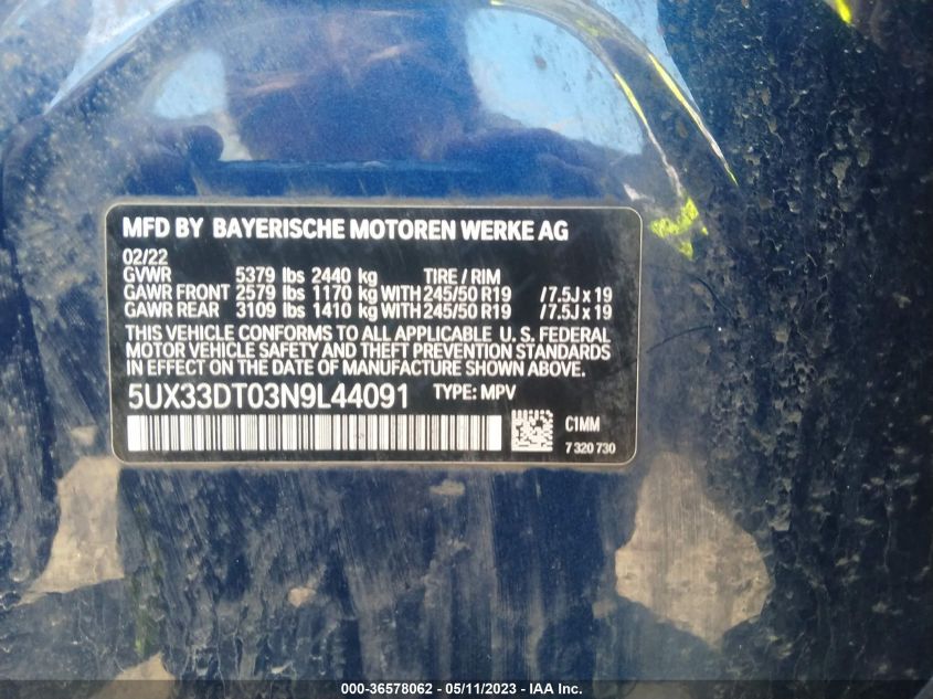 2022 BMW X4 XDRIVE30I - 5UX33DT03N9L44091