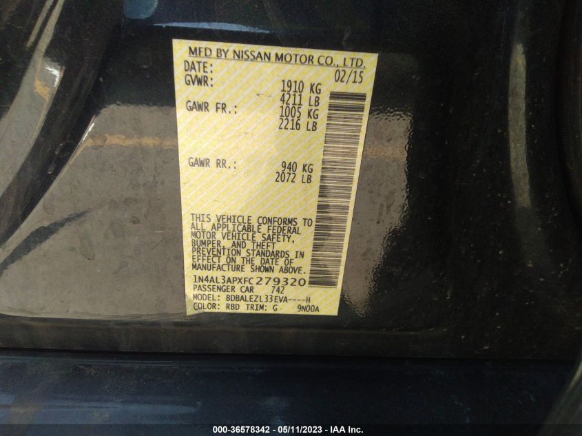 2015 NISSAN ALTIMA 2.5 S - 1N4AL3APXFC279320