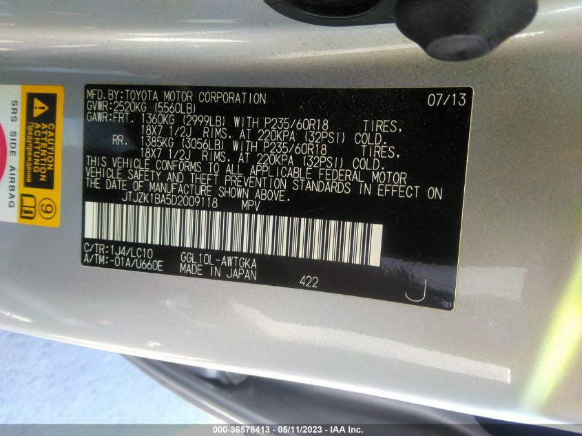 2013 LEXUS RX 350 - JTJZK1BA5D2009118