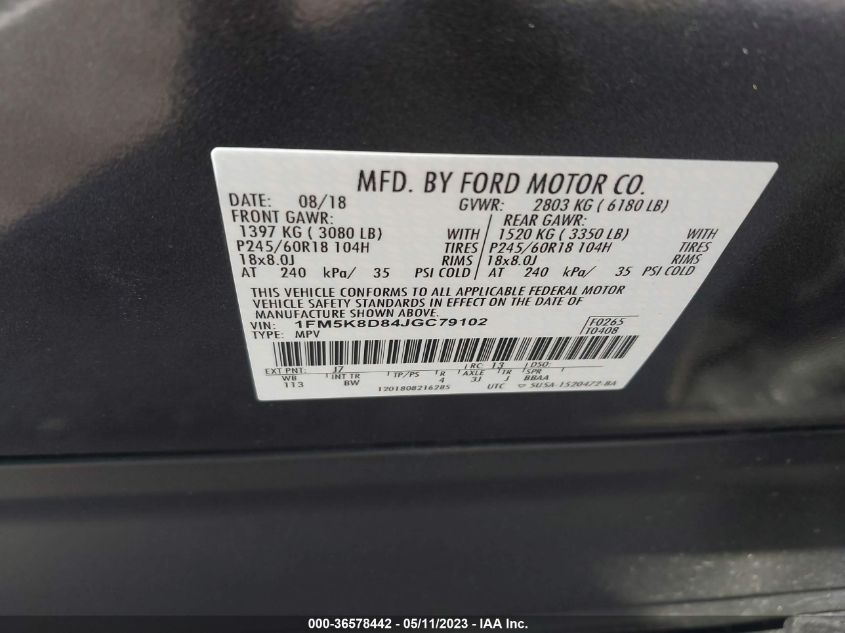 2018 FORD EXPLORER XLT - 1FM5K8D84JGC79102