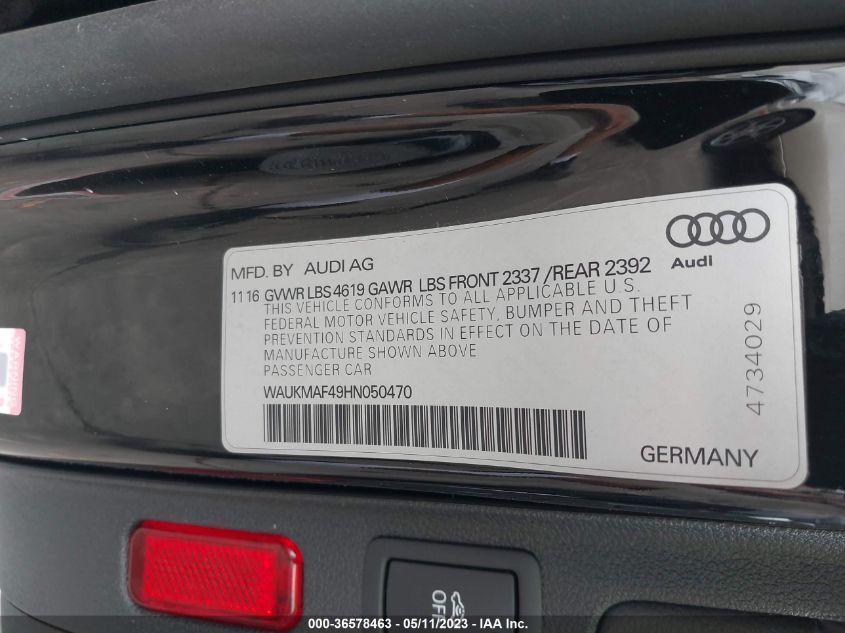 2017 AUDI A4 SEASON OF AUDI ULTRA - WAUKMAF49HN050470