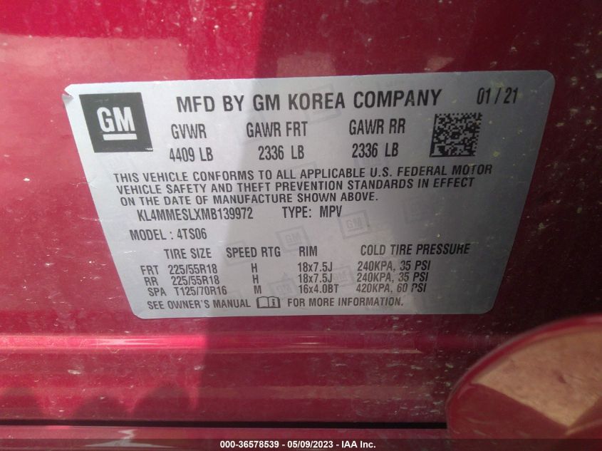 2021 BUICK ENCORE GX SELECT - KL4MMESLXMB139972
