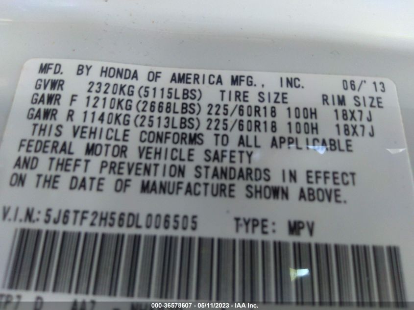 2013 HONDA CROSSTOUR EX-L - 5J6TF2H56DL006505